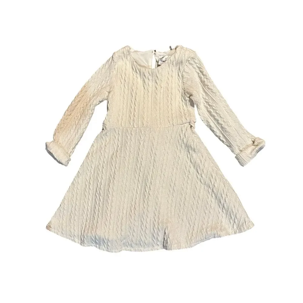 Rare Editions Ivory Creamy White Cable Knit Sweater Dress Girls 6
